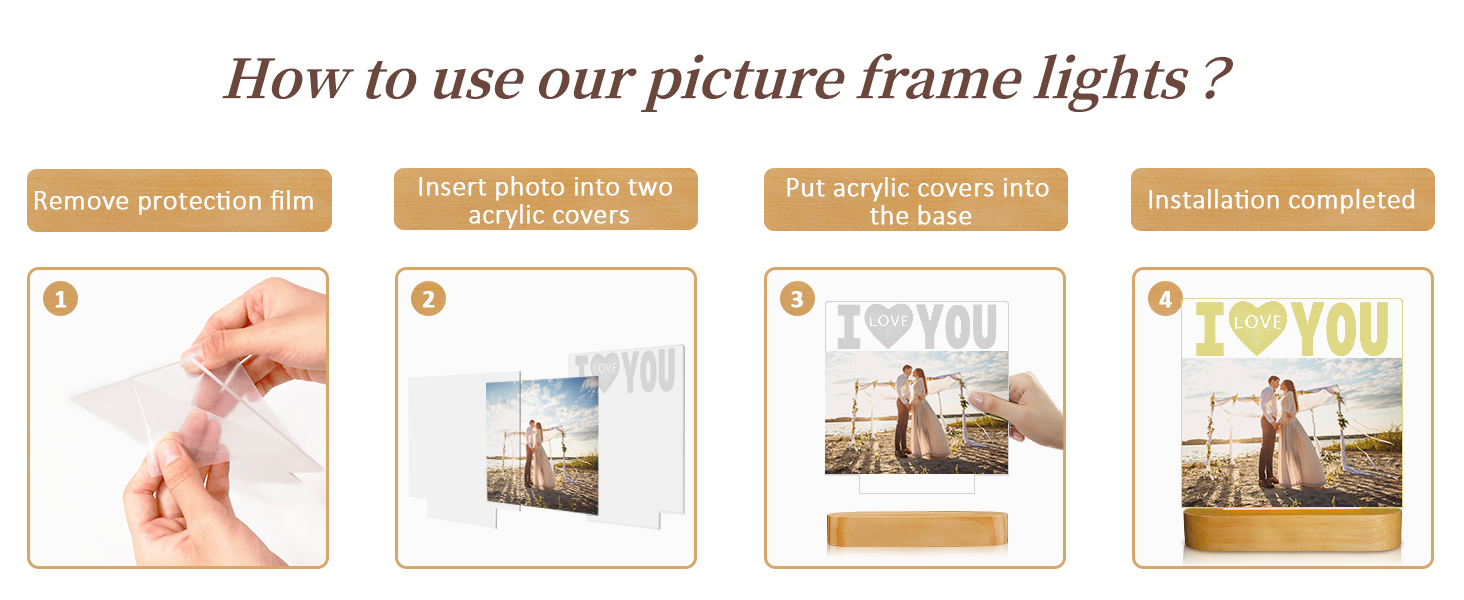 Attivolife I Love You Picture Frame, Light up Photo Frame