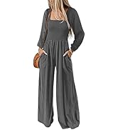 Dokotoo Women's Casual Loose Overalls Jumpsuits One Piece Long Sleeve Wide Leg Long Pant Rompers ...
