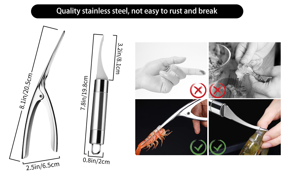 4 PCS Shrimp Deveiner Tool and Peeler, Stainless Steel
