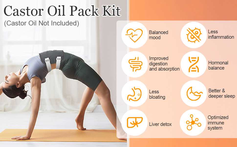 Castor Oil Pack Wrap 2 Pcs for Waist and Neck, Organic Castor Oil Wrap Reusable Castor Oil Packs