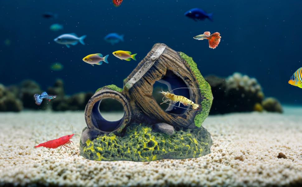 aquarium broken barrel decor fish hide caves hideout