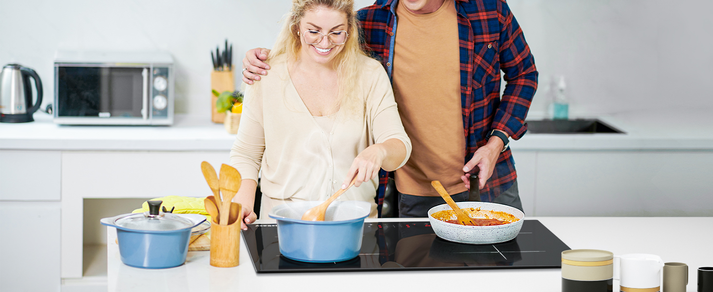 Plaque à Induction 4 Foyers, Plaque De Cuisson Induction Encastrable - 7600W, 4 Boosters, Minuterie, Fonction Muet 14 Plaque Induction Encastrable 4 Zones