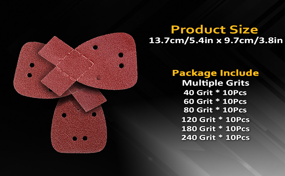60pcs Black and Decker Mouse Sander Pads, 10 x 40/60/80/120/180/240 Mouse Sander Pads Mixed