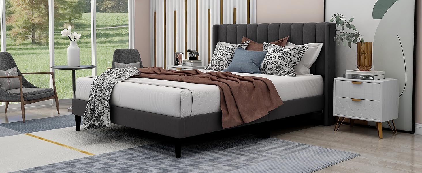 Zavoter Full Upholstered Platform Beds Frame with Headboard