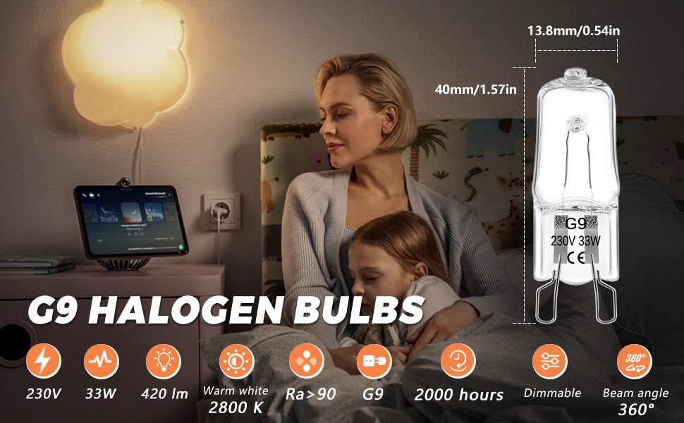 Morotty G9 Halogen Light Bulbs Dimmable 33W, 230V G9 Halogen Bulbs Warm