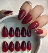 30PCS Short Almond Press-On Nails – Burgundy Fake Nails with 15 Sizes, Soft Back Edge & Durable T...