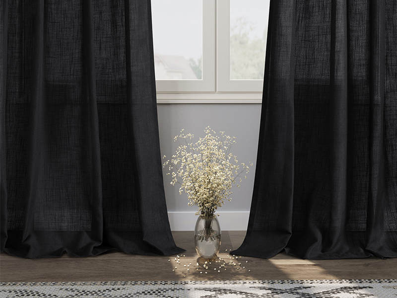 Black Linen Curtains 84 inches Long 2 Panels for Bedroom
