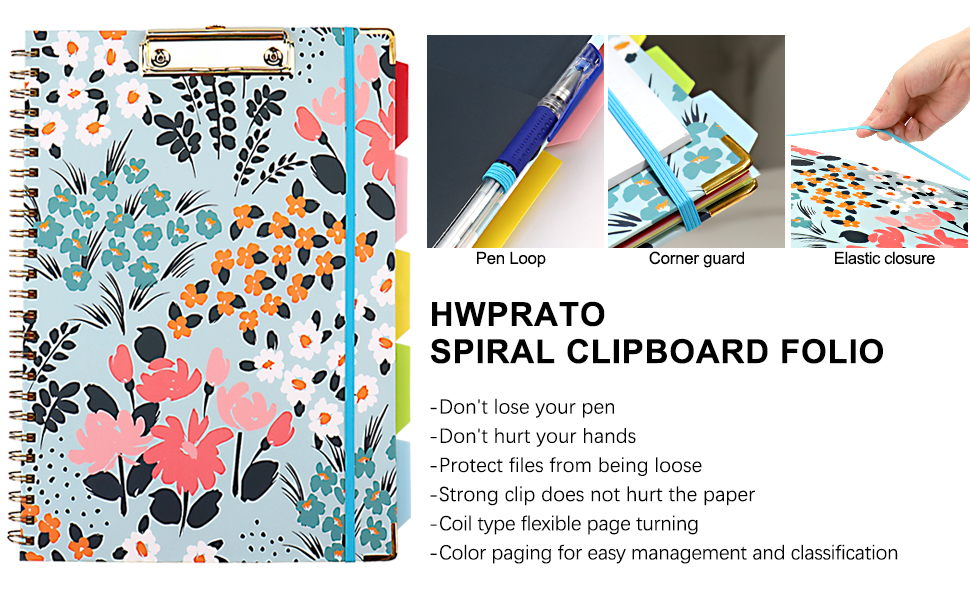 Spiral Clipboard Folio with refillable Lined Notepad for Letter Size