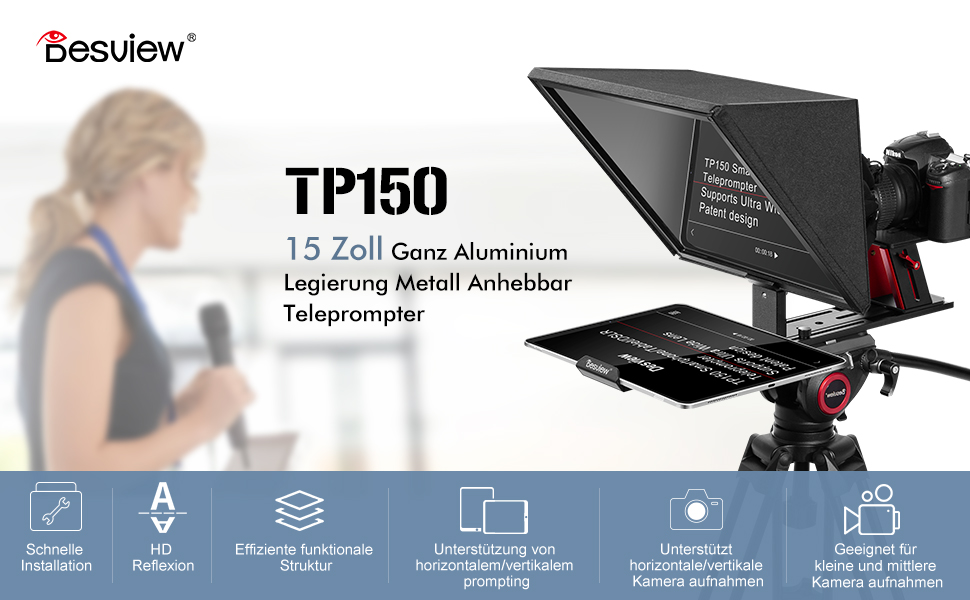 Desview TP150 Teleprompter, 15 Zoll Teleprompters aus
