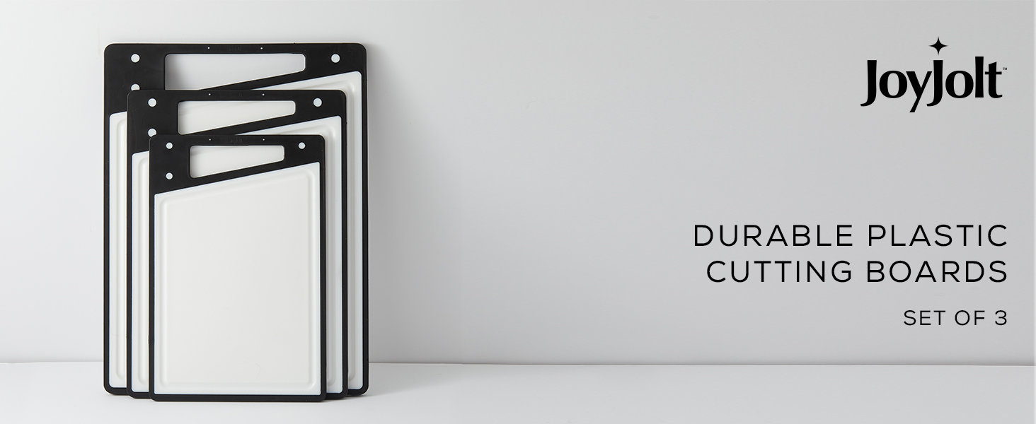 JoyJolt Plastic Cutting Board Set. White and Black Cutting