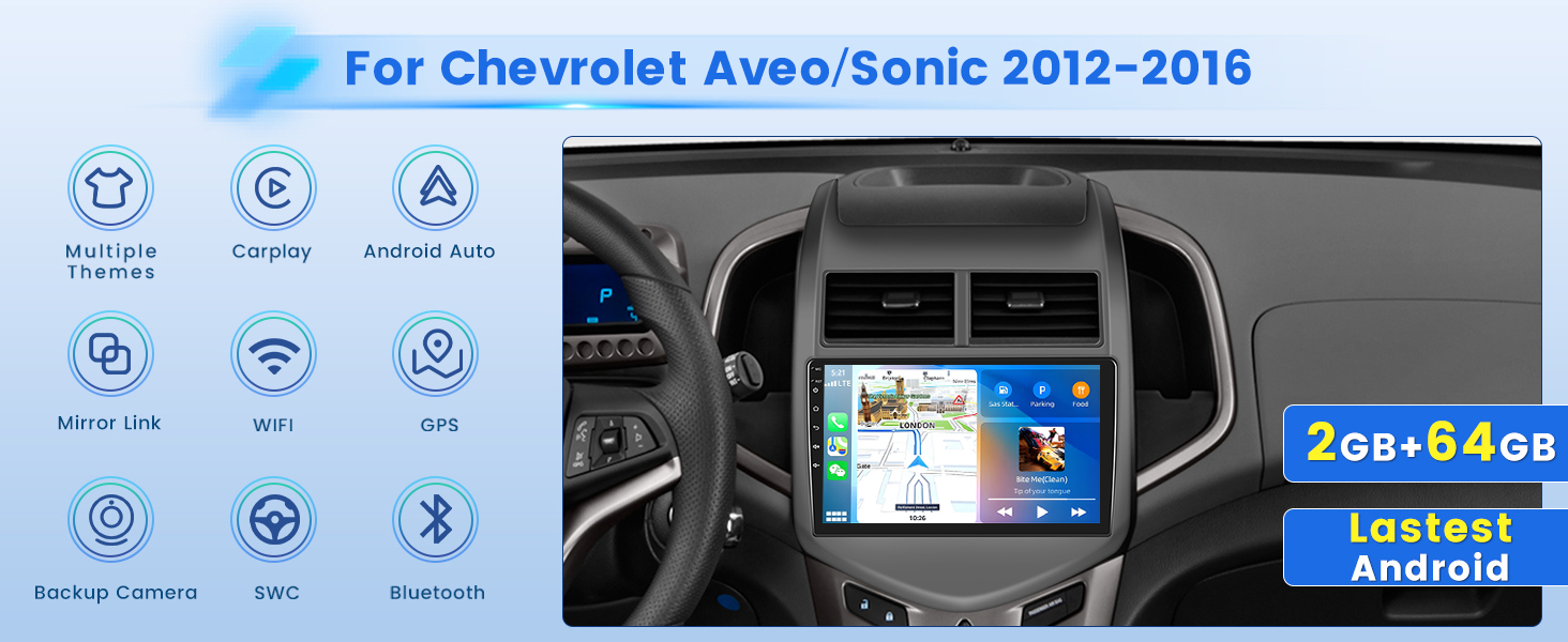 Inefala 2+64G Android 13 CarPlay Car Stereo Radio for Chevrolet Aveo Sonic 2012-2016