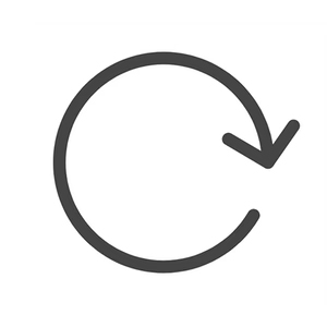 Simple icône de flèche circulaire noire sur fond blanc, suggérant une fonctionnalité de rotation ou d'actualisation.