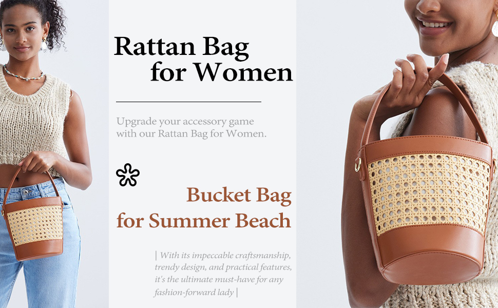 Amazon.com: Rattan Bag for Women Straw Tote Bucket Purse PU