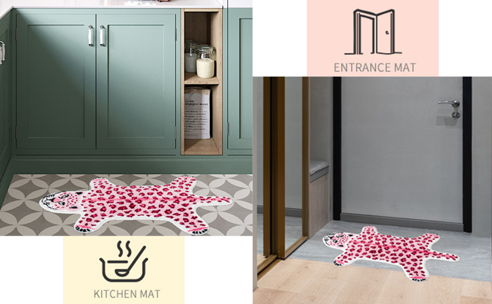 Funny Pink Leopard Bath Mat for Bathroom, Cute Cartoon