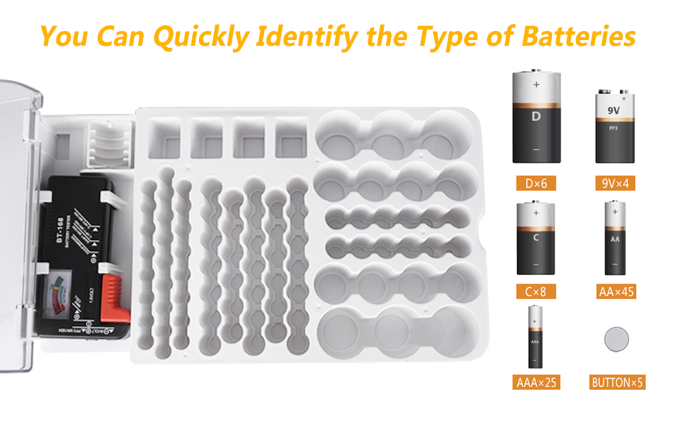 Battery Organizer Storage Box with Tester, Battery Case