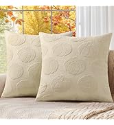 decorUhome Fall Decorative Beige Pumpkin Throw Pillow Covers 18x18 Set of 2, Soft Chenille Jacqua...