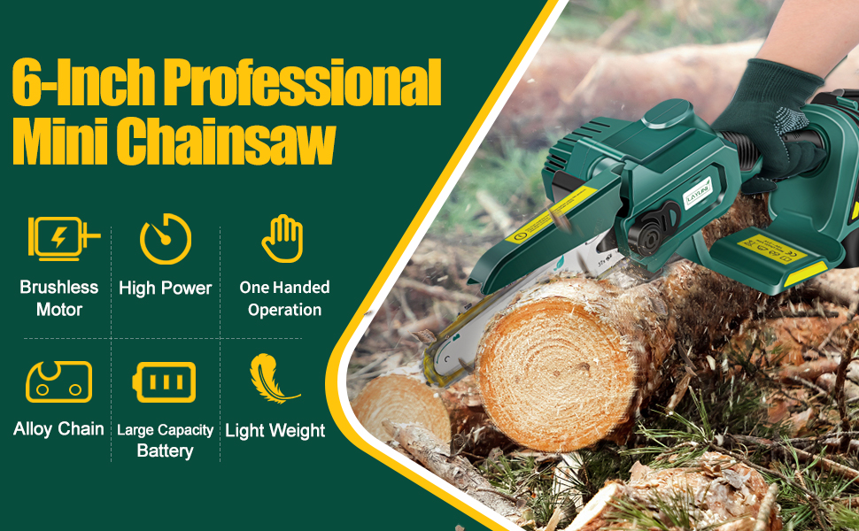 LAYUNI 6inch mini chain saw battery powered,Portable