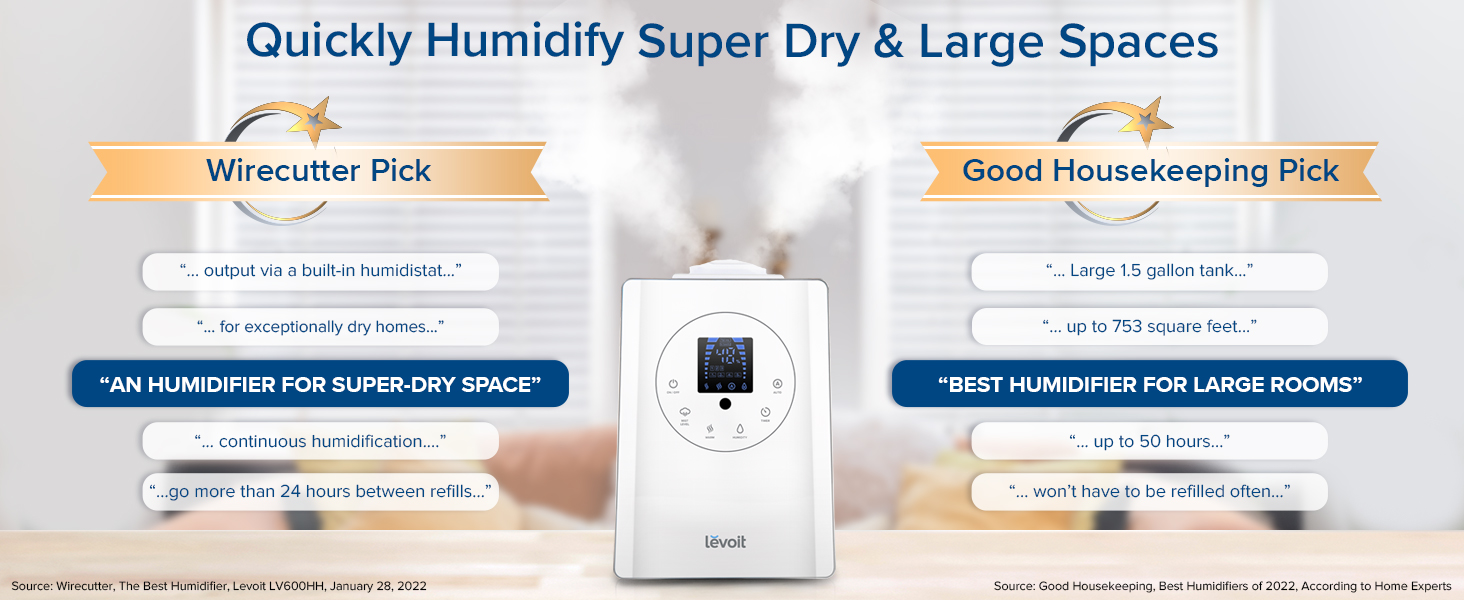 LEVOIT Humidifier for Bedroom, Warm and Cool Mist Humidifiers for