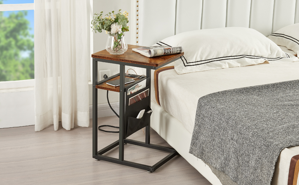 SUPERJARE C Table with Charging Station, Small Side Table C