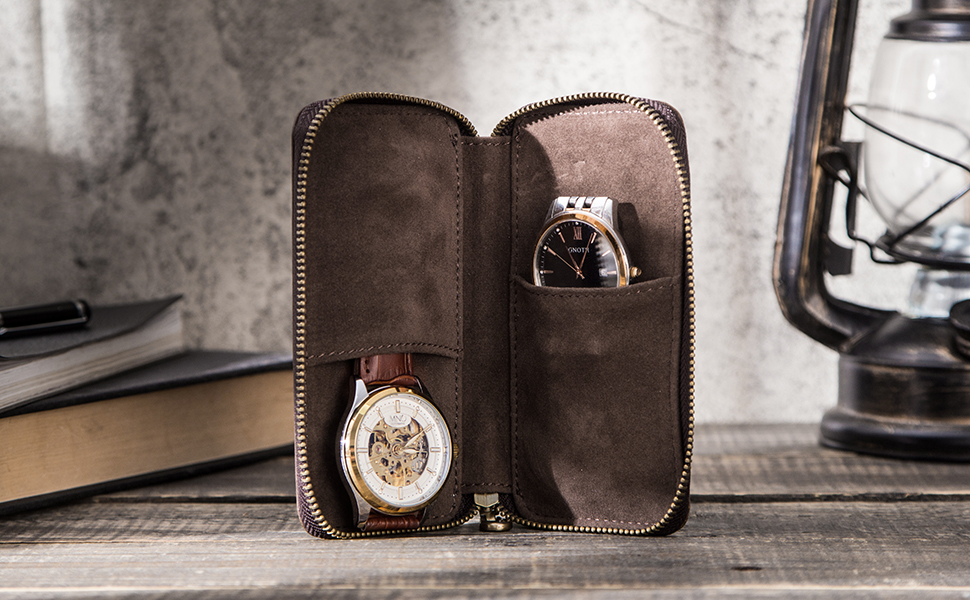 Contacts Genuine Leather Travel Watch Case Organizer Jewelry Watch