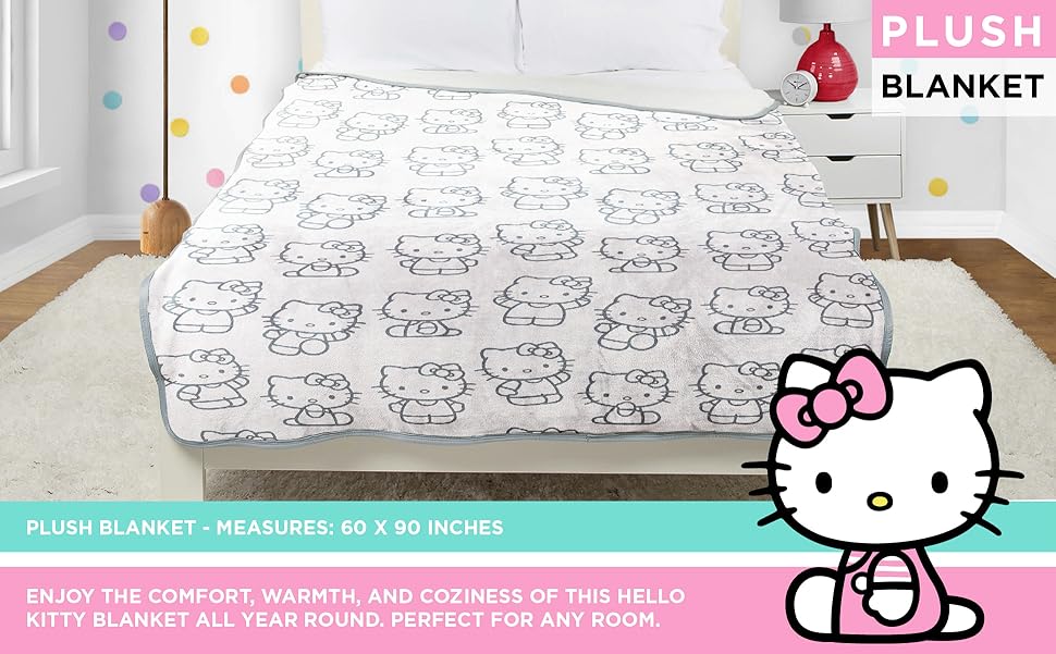 Hello Kitty White Kitties Plush Blanket