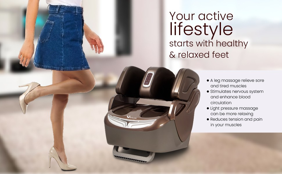 Apollon 868/416 For legs, legs, thigh and knee massage, 360 ° full rap airbags, 3 levels of separate massage combinations with corded electric (brown) with 3 levels of 3 levels of 3 levels for pain relief heating therapy. 868