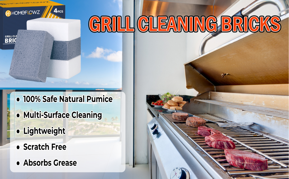 Homeflowz Grill Brick 4 Pack Grill Cleaning Bricks for