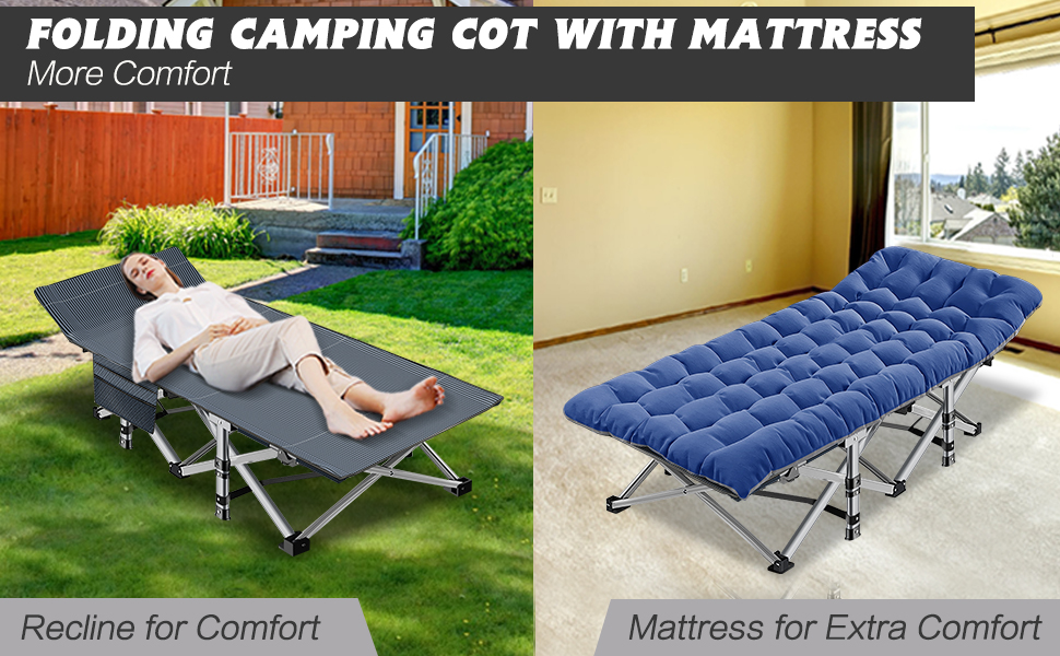 MOPHOTO Folding Bed Cot with Mattress, Portable Fold Up Bed for Outdoor