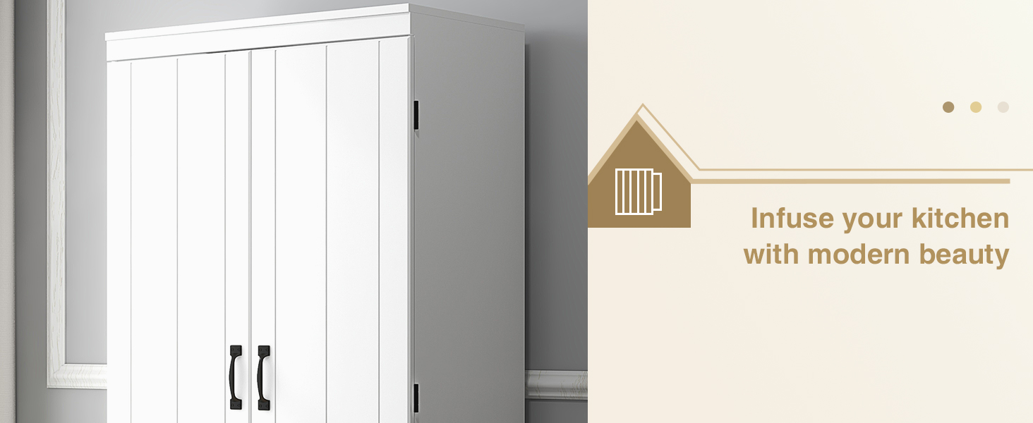 4Door Tall Kitchen Cupboard, Freestanding 6Tier Storage