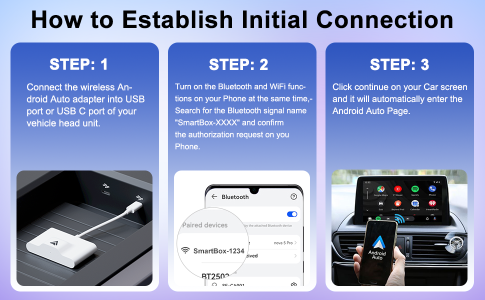 Android Auto Wireless Adapter, Wired to Wireless Android Auto Dongle