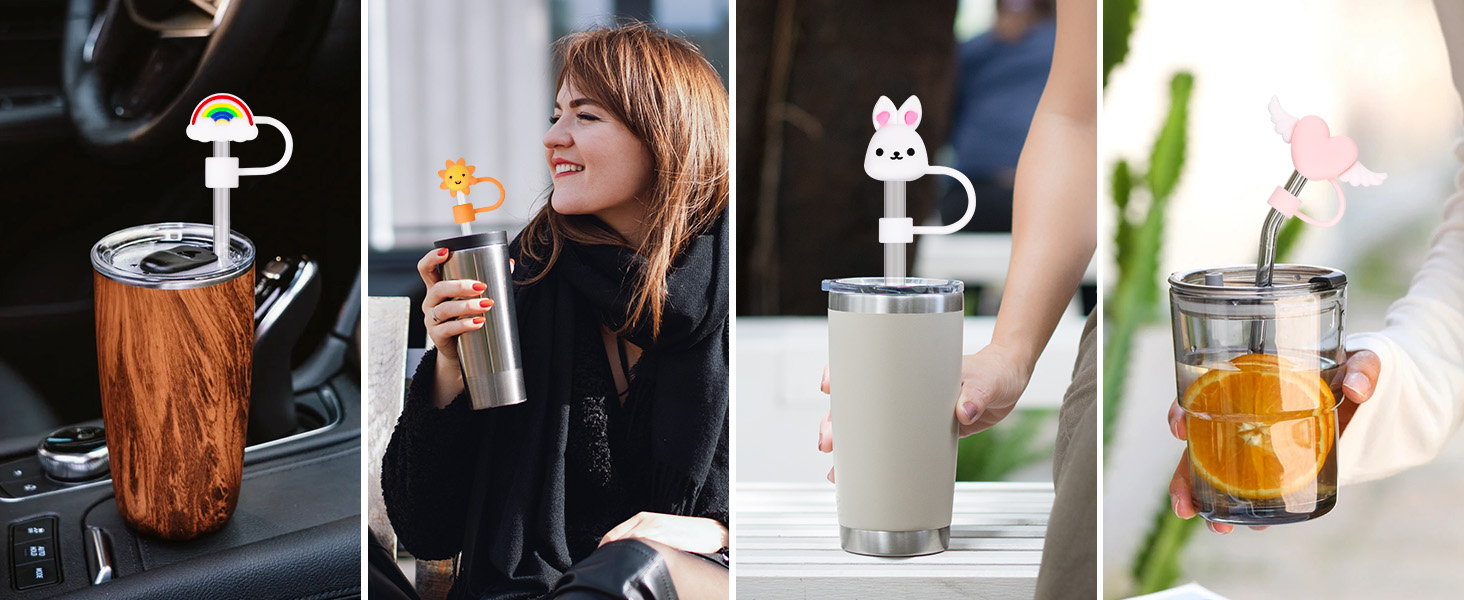 Kssvzz 10Pcs Straw Covers for Stanley Cup, 10mm Dust-Proof Silicone Straw Toppers, Cute Straws Cover Tips, Reusable Straw Caps for 30/40 Oz Stanley Cup Accessories 23 8