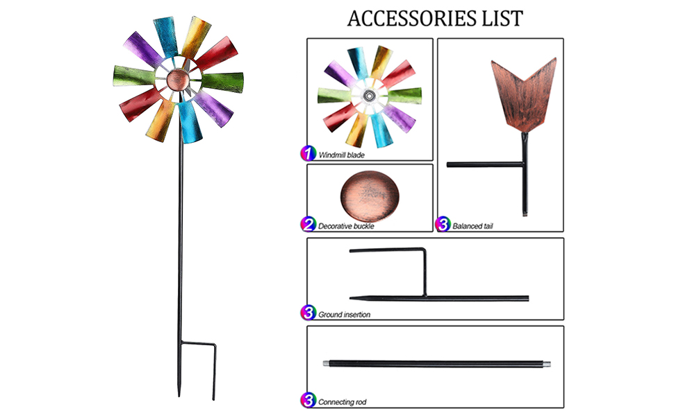 Metal Wind Spinners Outdoor Double Blade Wind Sculpture Waterproof Kinetic Windmill with Stake