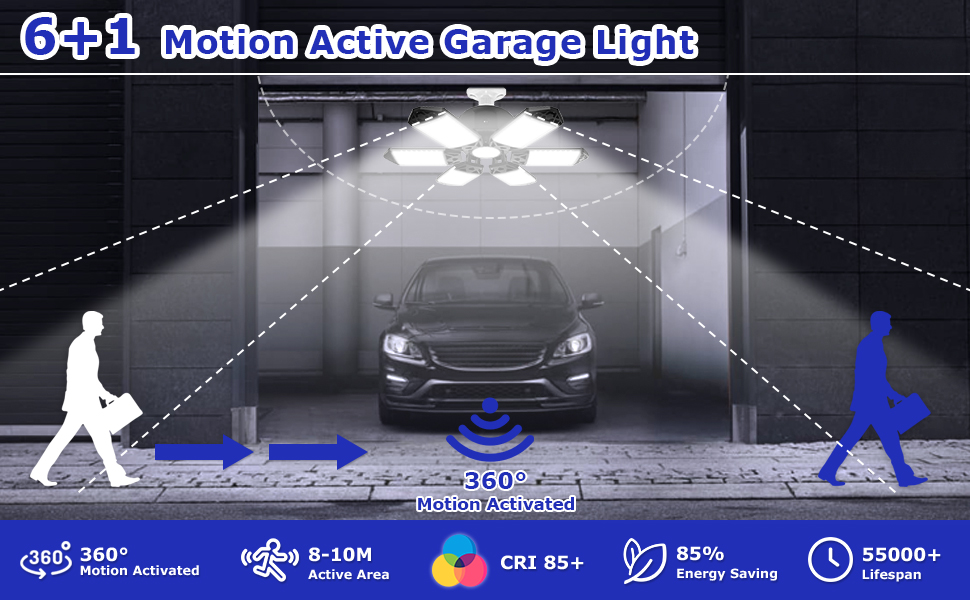 Craftersmark LED Garage Lights Motion Activated, 150W Deformable LED Garage Lights 18500LM LED