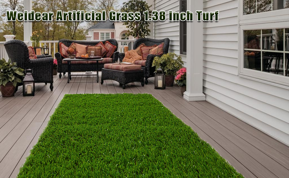 Artificial Grass 10 FT x 10 FT, 1.38" Fake Grass Mat, 4