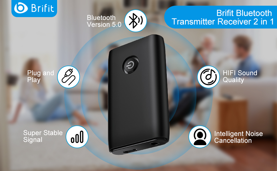 Bluetooth 5.0 Transmitter Receiver, Brifit 2in1 3.5mm Wireless Bluetooth Audio Adapter with