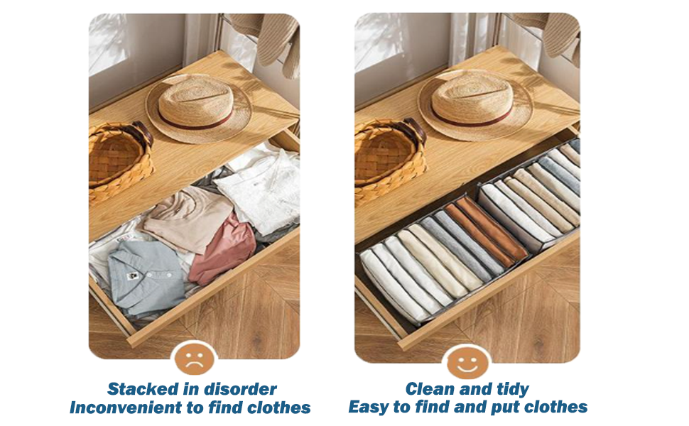 4 Pcs Drawer Organiser Wardrobe Storage Organiser, 7 Grids Foldable