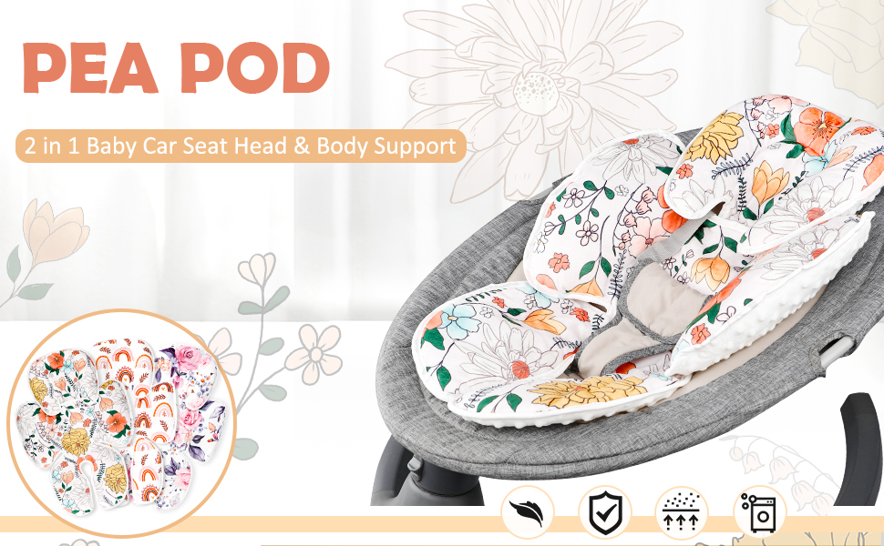 Baby Car Seat Head Support for Newborn, Pea Pod 2 in 1