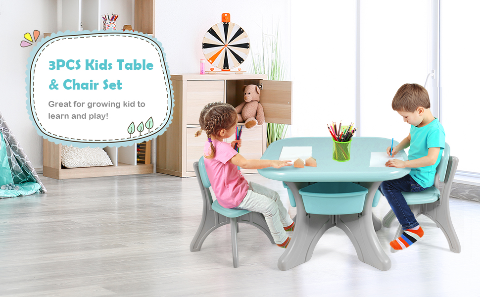 DORTALA Kids Table and Chair Set, Plastic Children Activity