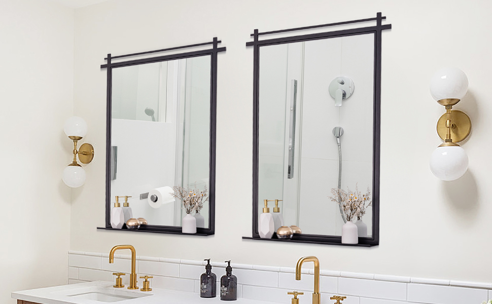 Chende Rectangular Mirror with Shelf, 25" x 36" Large