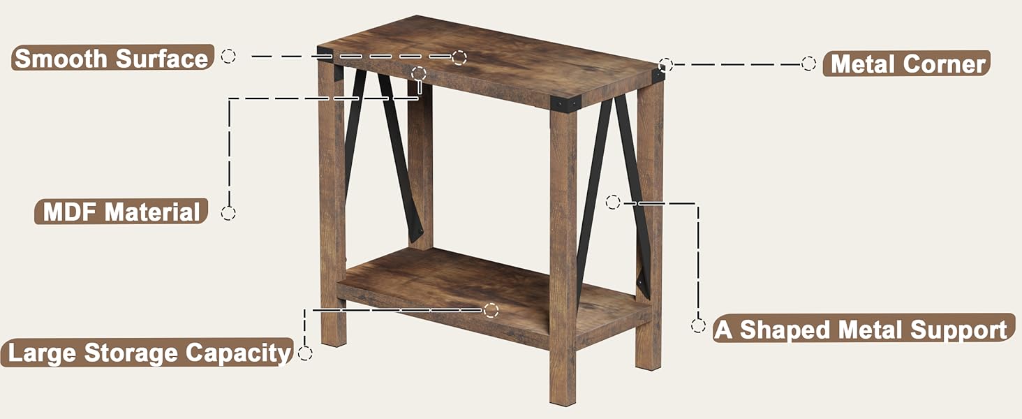 ChooChoo Farmhouse End Table for Small Spaces, Narrow Side
