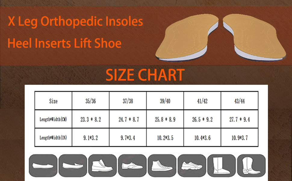 Pronation Correction Brown Insoles X Type Leather Heel