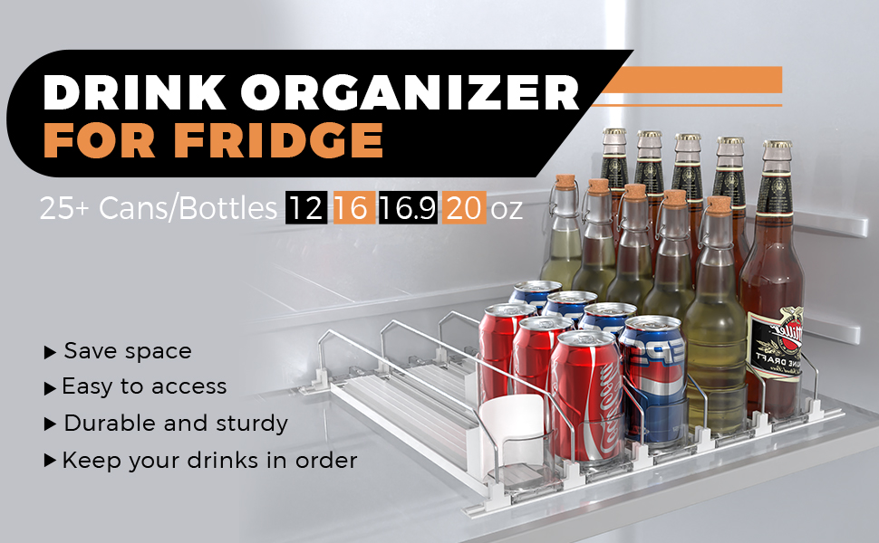 Hmdivor 5 Rows Drink Organizer for Fridge, 15'' Soda Can