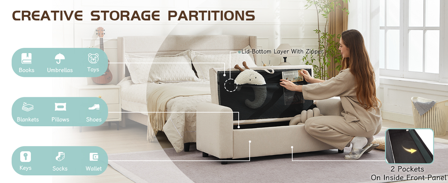 Ottoman with Storage, Tufted Storage Bench for Bedroom