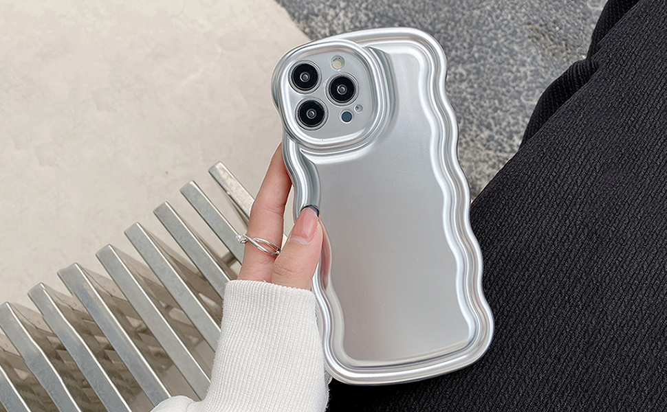 iPhone 13 Pro Max Case Curly Wave Cute for Women Silver