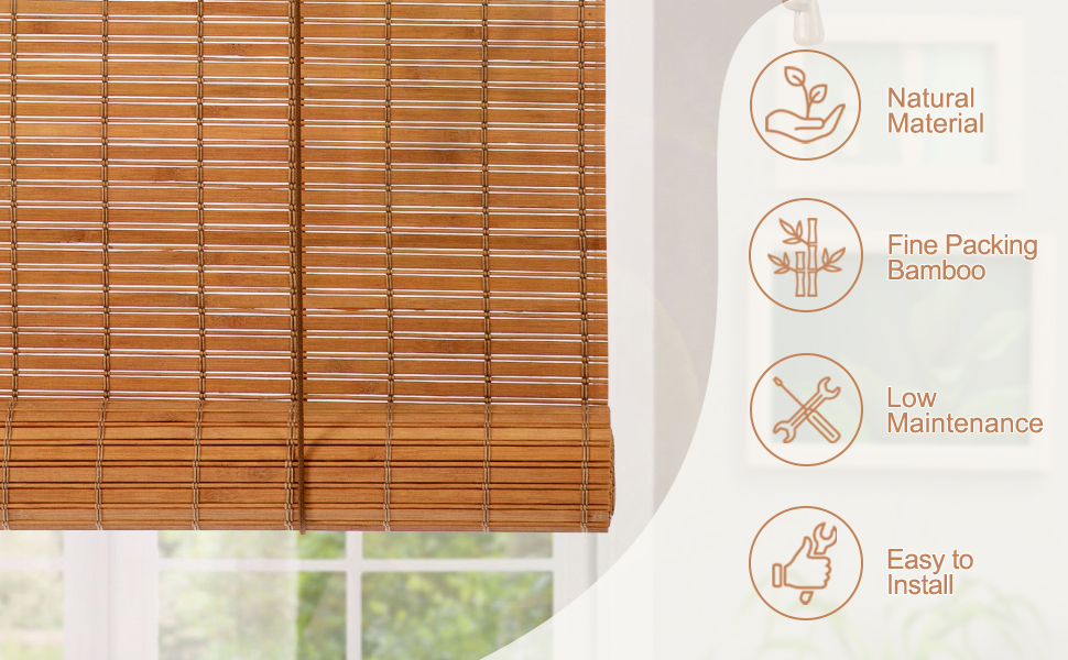 ALIMOO Bamboo Blinds, Bamboo Roll Up Shades for Windows, Light Filtering Bamboo