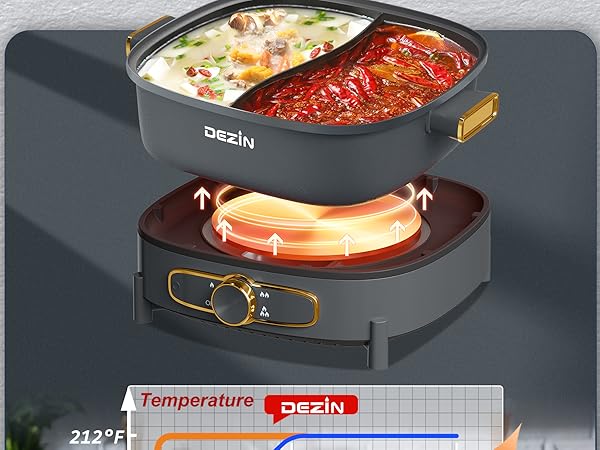 Amazon.com: Dezin Hot Pot Electric with Divider, 5.5L Double