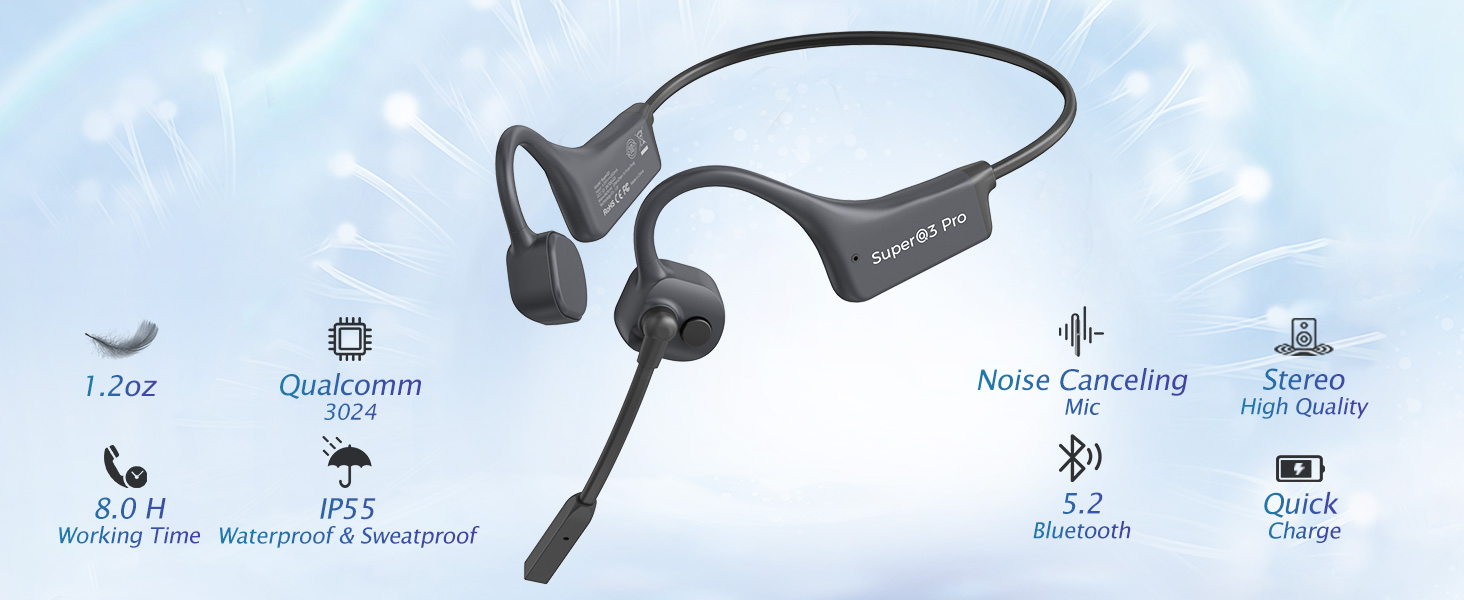 Bone Conduction Headphones with Mic, Open Ear Bluetooth