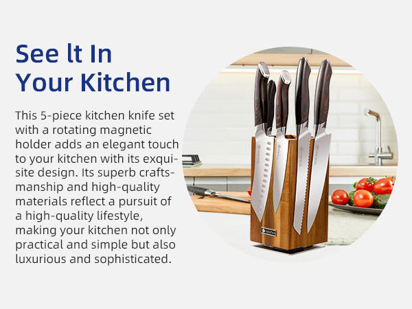 kitchen knife set with a wooden magnetic knife holder