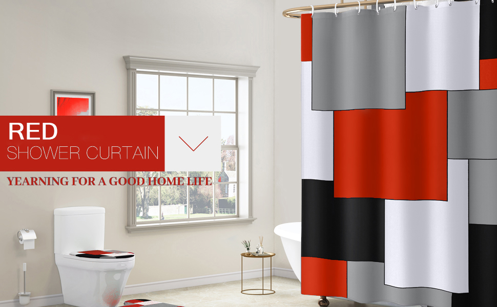 Modern Red Shower Curtain, Red and White Shower Curtain for Bathroom