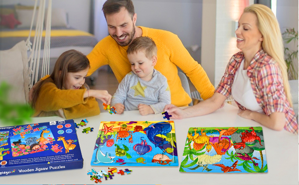 Wooden Puzzles for 3 4 5 6 Year Olds Dinosaur Animals 60 Piece Kids